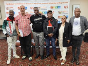 HOD DR STEVEN JONKERS, CHIEF DIRECTOR MS ANN MPOTSANG, MR NTSIKI NKOSANA AND UNION RESPRESENTATIVES